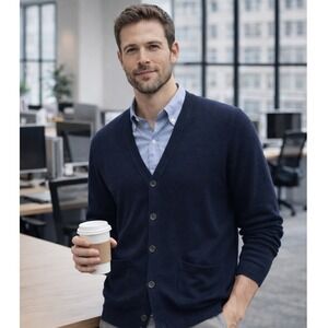 Banana Republic Men's Merino Wool Cardigan Sweater Navy Blue Size M Lightweight